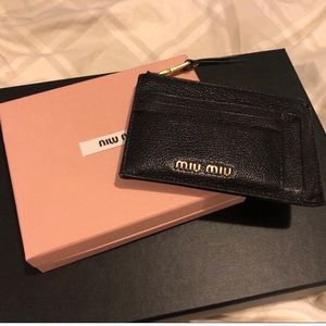 Black Miu Miu Madras Leather Credit Card Holder